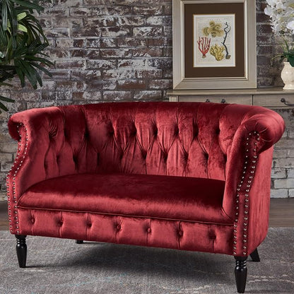 GDFStudio Melaina Tufted Chesterfield Velvet Loveseat - Image 3