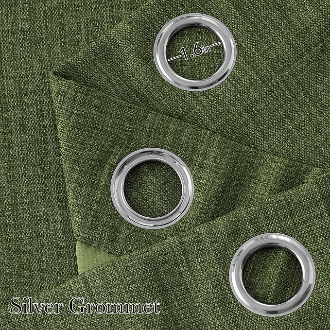 NICETOWN Short Faux Linen Froest Green Blackout Curtains 63 inches Long - Image 2