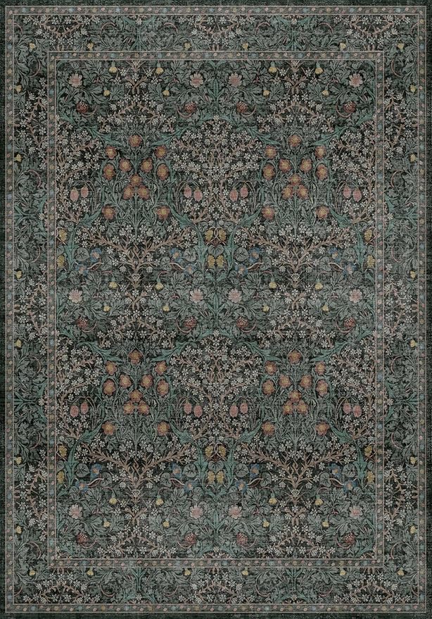 Vintage Dark Green Living Room Rug, 7x10 Washable Area Rugs - Image 3