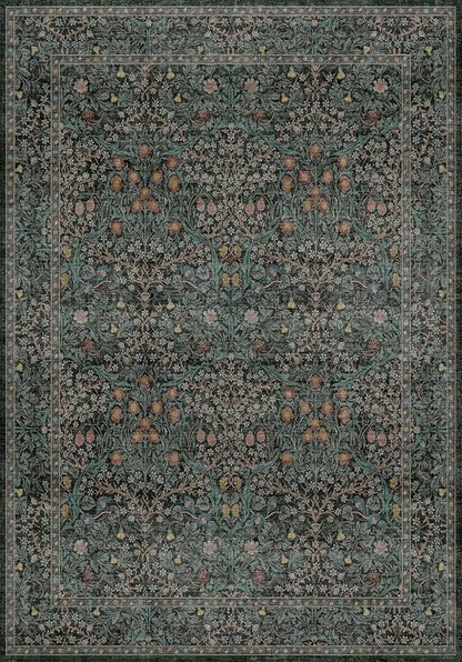 Vintage Dark Green Living Room Rug, 7x10 Washable Area Rugs - Image 3
