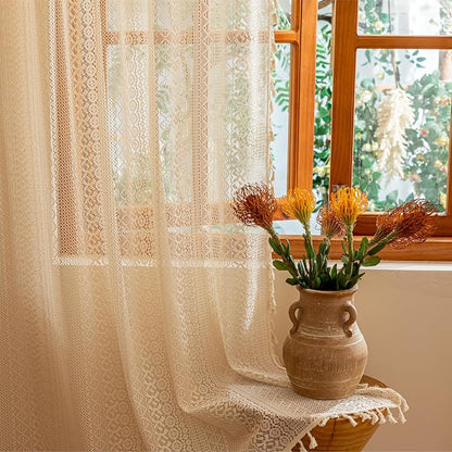 Sutuo Home Beige Boho Lace Curtains 72 inches Long by SutuoHome