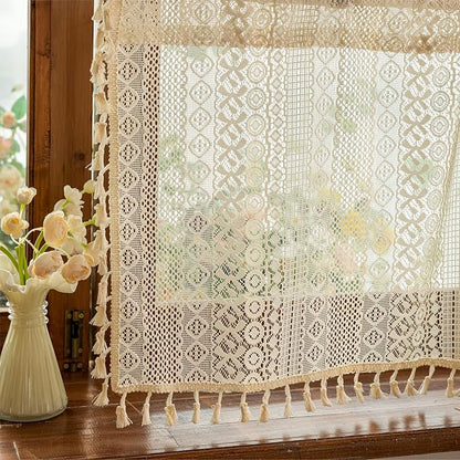 Sutuo Home Beige Boho Lace Short Kitchen Curtains 36 inches Long - Image 9