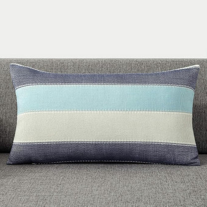 AmHoo Pack of 2 Farmhouse Stripe Check Throw Pillow Covers Set Case Cotton - Image 2