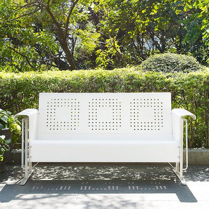 Crosley Furniture Bates Retro Metal Outdoor Sofa Glider, 3-Person Rocking Patio - Image 5
