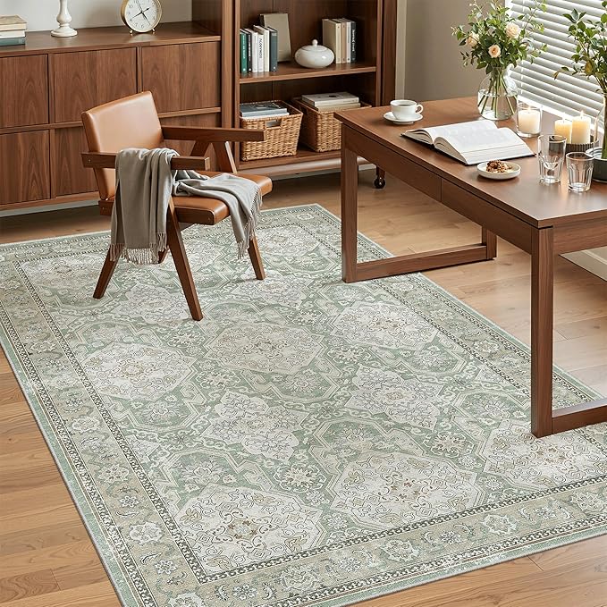 Soalmost 3x5 Rugs, Small Washable Kitchen Entryway Area Rug Green/Brown | - Image 3