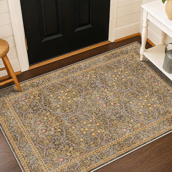 Vintage Brown 4x6 Area Rugs for Large Entryway, Bedroom Beside Rug, Non-Slip - Image 6