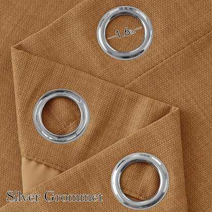 NICETOWN Short Faux Linen Gold Brown Blackout Curtains 63 inches Long - Image 2