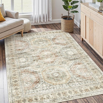 Soalmost 5x7 Area Rugs Brown/Pink Low Pile Washable Trendy Faded Style Rug | - Image 9