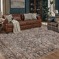 8x10 Brown Blue Vintage Floral Washable Area Rug by HUGEAR