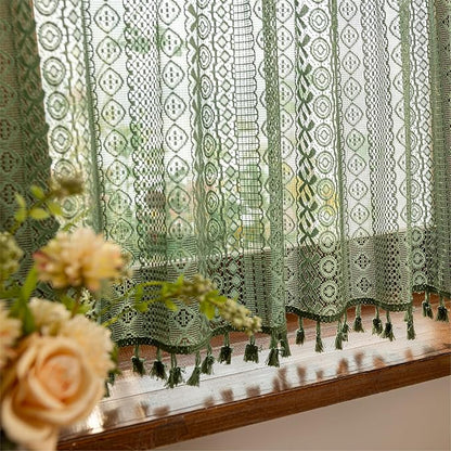 Sutuo Home Olive Green Boho Window Curtains Valance 18 inches Long 2 Panels - Image 9