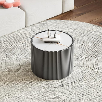 SSLine Round Drum Coffee Table Modern Sintered Stone Top Side End Table in Grey - Image 3