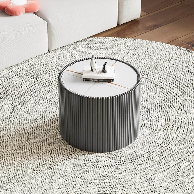 SSLine Round Drum Coffee Table Set of 2 Modern Sintered Stone Top Nesting - Image 5