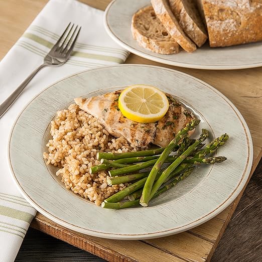 Carlisle FoodService Products Grove Reusable Plastic Plate Dinner Plate with Wide Rim for Home and Restaurant, Melamine, 11 Inches, Buff, (Pack of 12)