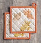 Maison d' Hermine Pot Holders Set 100% Cotton Heat Resistant Potholders 8" x 8" Hot Pads with Loop BBQ, Cooking, Baking, Grilling, Kitchen, Handling Hot Pans (Pack of 2, Colors of Autumn)