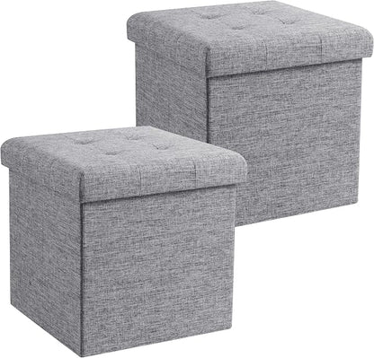 Ornavo Home 2 Pack 15 Inch Folding Storage Ottoman, Square Cube Linen Small by OrnavoHome
