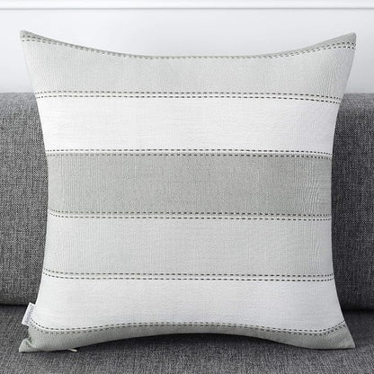 AmHoo Pack of 2 Farmhouse Stripe Check Throw Pillow Covers Set Case Cotton - Image 2