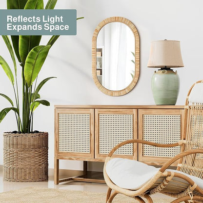 Barnyard Designs Oval Rattan Wall Mirror, Natural Tan Woven Rattan Frame - Image 3