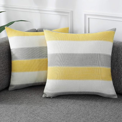 AmHoo Pack of 2 Farmhouse Stripe Check Throw Pillow Covers Set Case Cotton by AmHootextile
