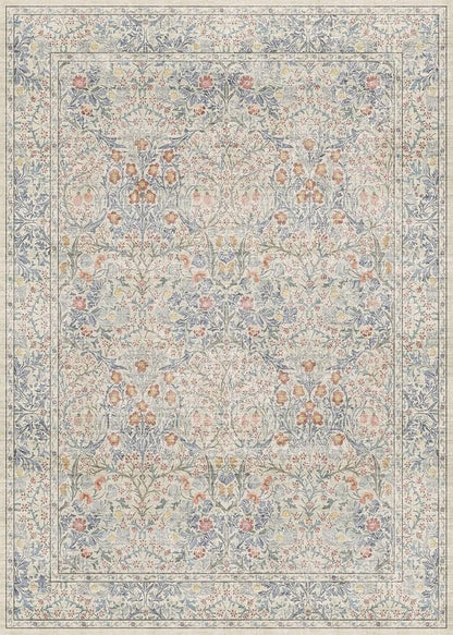 Beige Blue Living Room Rug 5x7, Cottage Area Rug - Image 3