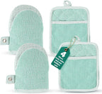 Casa Platino Heat Resistant Oven Mitts & Pot Holders, 4-Piece – Oven Mitt for Baking & BBQ, Potholders for Kitchens – Withstands Heat Up to 500°F, Soft, Durable & Non-Slip – Sage