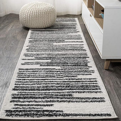 JONATHAN Y Khalil Modern Berber Stripe Cream/Black Runner Rug, Contemporary by JONATHANY