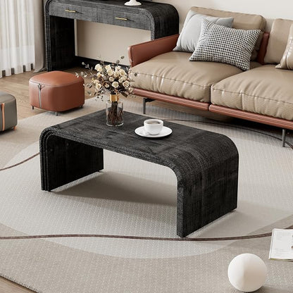 Minimalist Coffee Table with Curved Art Deco Design, Wood Rectangle Center Table by SIYSNKSI