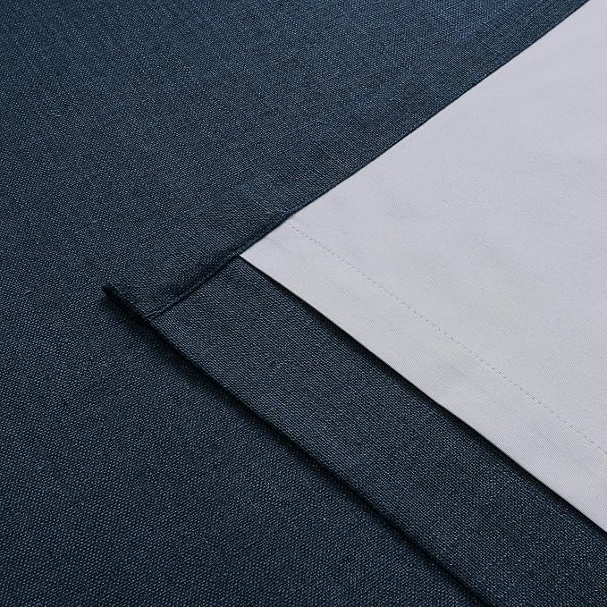 Vision Home Navy Blue Pinch Pleated Full Blackout Curtains Linen Blended Room - Image 7