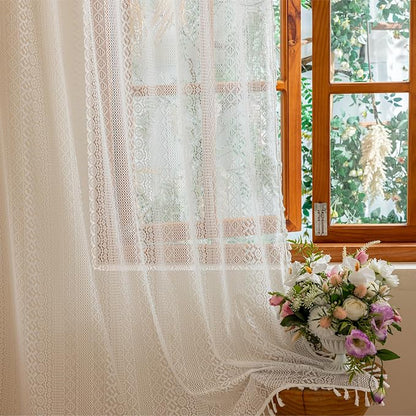 Sutuo Home White Boho Lace Curtains 72 Inches Long by SutuoHome