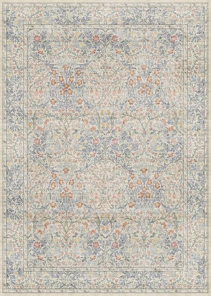 Vintage Washable Beige Blue 10x14 Rug - Image 3