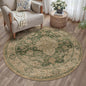 4ft Round Green Retro Floral Washable Rug by HUGEAR