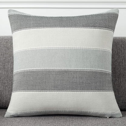 AmHoo Pack of 2 Farmhouse Stripe Check Throw Pillow Covers Set Case Cotton - Image 2
