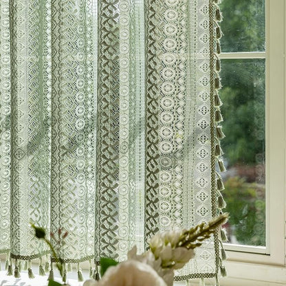 Sutuo Home Sage Green Lace Boho Curtains Drape 2 Panels 45 Inch Length | Semi - Image 9