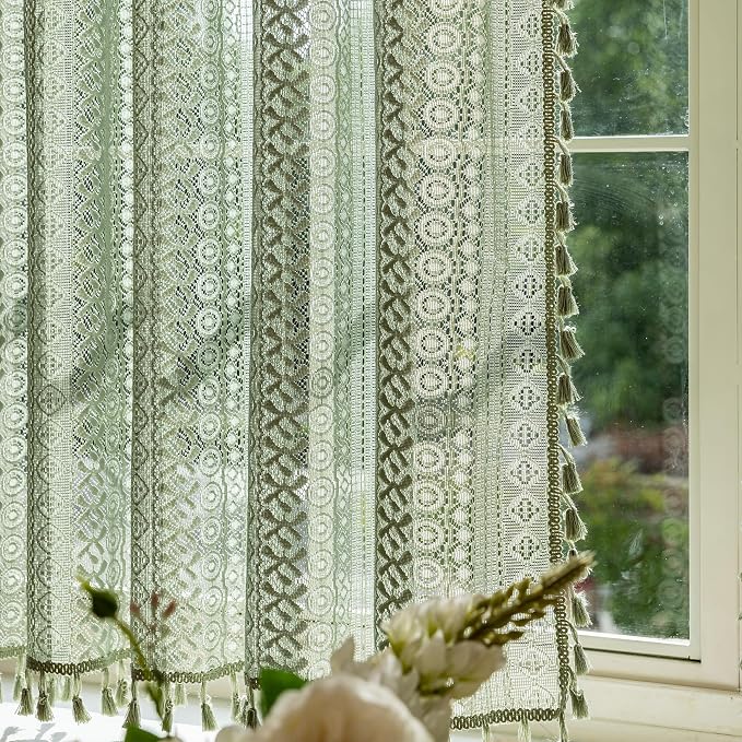 Sutuo Home Sage Green Sheer Boho Short Curtains Valance - Image 7