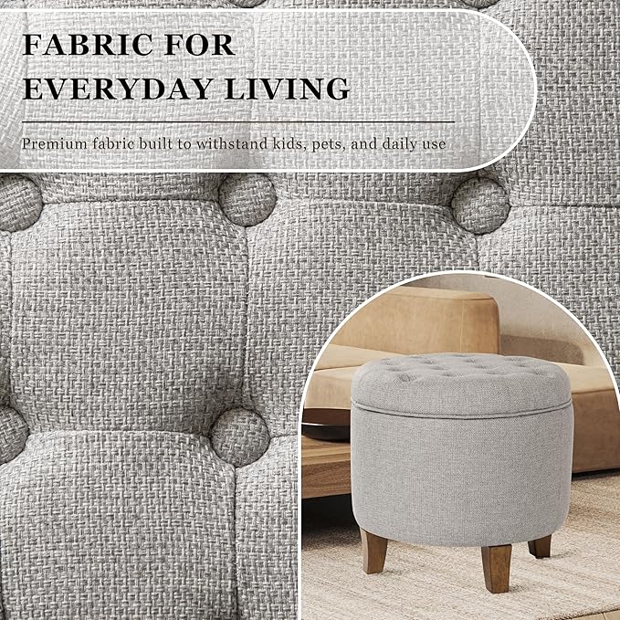 Homepop Home Decor | Upholstered Round Tufted Foot Rest Ottoman | Ottoman - Image 6