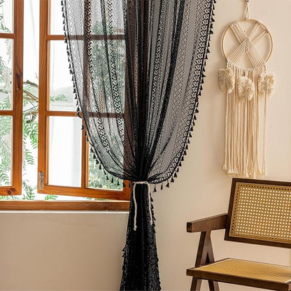 Sutuo Home Black Boho Sheer Curtains 84 inches Long - Image 4