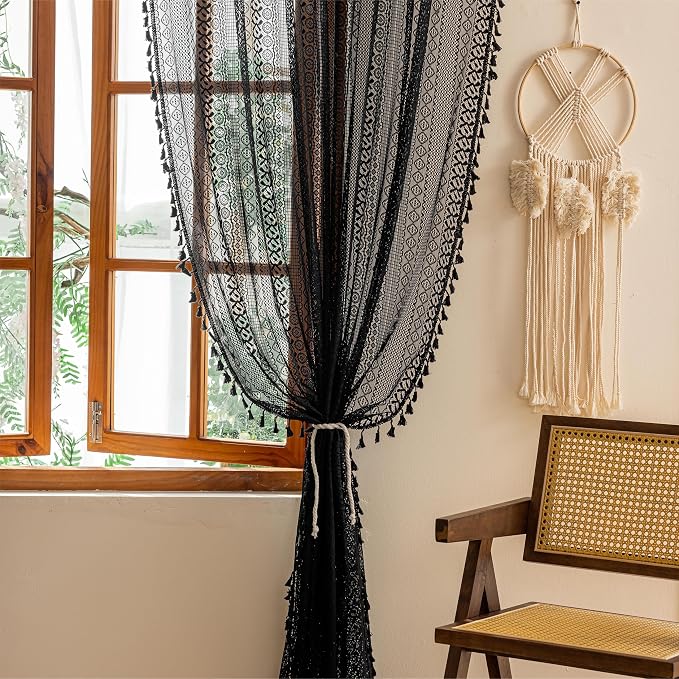Sutuo Home Black Boho Lace Curtains 96 inches long - Image 5