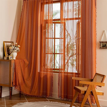 Sutuo Home Terracotta Boho Lace Curtains 2 Panels 84 Inches Long - Image 2