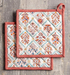 Maison d' Hermine Pot Holders Set 100% Cotton Heat Resistant Potholders 8" x 8" Hot Pads with Loop BBQ, Cooking, Baking, Grilling, Kitchen, Handling Hot Pans (Pack of 2, Romane)