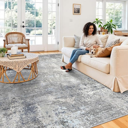 Washable Area Rug 9x12 Living Room – Neutral Modern Abstract Large Carpet - Image 3