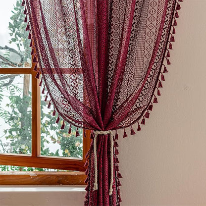 Sutuo Home Burgundy Boho Lace Curtains 72 inch Lengh - Image 4