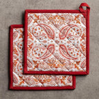 Maison d' Hermine Pot Holders Set 100% Cotton Heat Resistant Potholders 8" x 8" Hot Pads with Loop BBQ, Cooking, Baking, Grilling, Kitchen, Handling Hot Pans (Pack of 2, Orient)