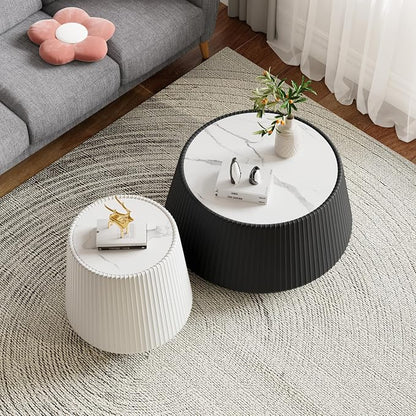 Modern Marble Nesting Coffee Table Set of 2, 26.77" Cup Shaped Coffee and End - Image 3