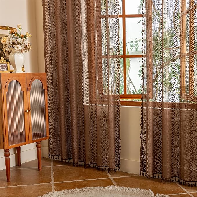 Sutuo Home Boho Lace Sheer Curtains 84 inches long, Bohemian Farmhouse Crochet - Image 9