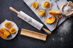 JEmarble Pastry Board 16x20 inch Set with Rolling Pin/Wooden Handles 18 inch(White) Non-Slip Rubber Feets for Stability Perfect for Keep the Dough Cool and Chocolate Tempering(Premium Quality)