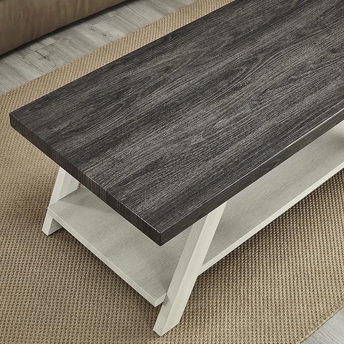 Contemporary Two-Tone Wood Coffee Table 48 in, Weathered Charcoal and Beige - Image 3