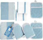 Casa Platino Silicone Oven Mitts Set, 8-Piece – 500°F Heat Resistant Mini Oven Mitt Set, Potholders for Kitchens, 2 Kitchen Towels & 2 Dish Cloths – Durable, Non-Slip & Machine Washable – Cornflower