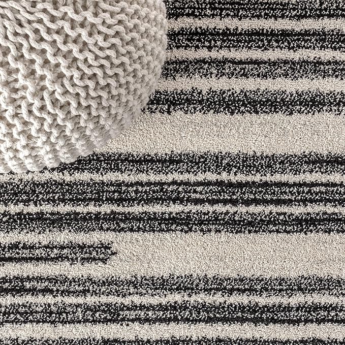 JONATHAN Y Khalil Modern Berber Stripe Cream/Black 4' Round Indoor Area Rug - Image 4
