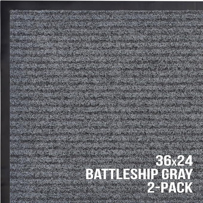 Front Door Mat, Indoor Outdoor Welcome Muddy Doormat, 36x24 Battleship Gray | - Image 7