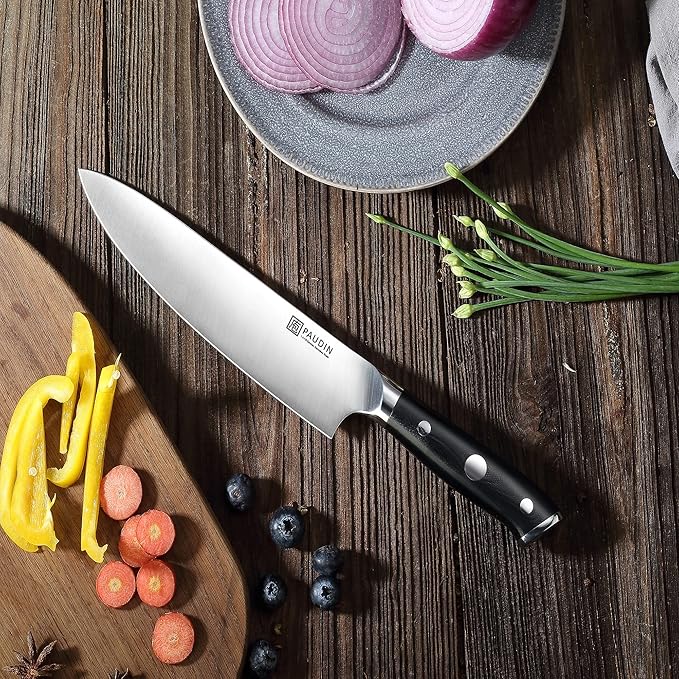 PAUDIN Chef Knife 8 Inch, Professional Kitchen Knife, 7Cr17MoV German Stainless Steel Forged Chefs Knives with Ergonomic G10 Handle, Classic Chef's Knives Meat Knife with Gift Box