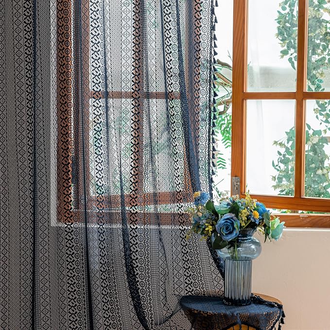 Sutuo Home Navy Blue Boho Curtains 2 Panels 84 Inches Long - Image 3